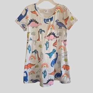 PatPat Dinosaur Dress Girls Size 5-6Y White Rainbow Cute